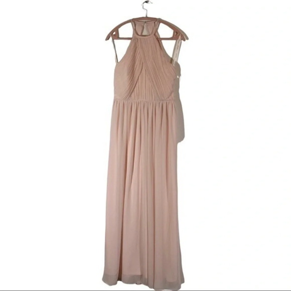 Levkoff Halter Neck Chiffon A-Line backless Gown size 12 in Pastel Pink - Picture 7 of 11